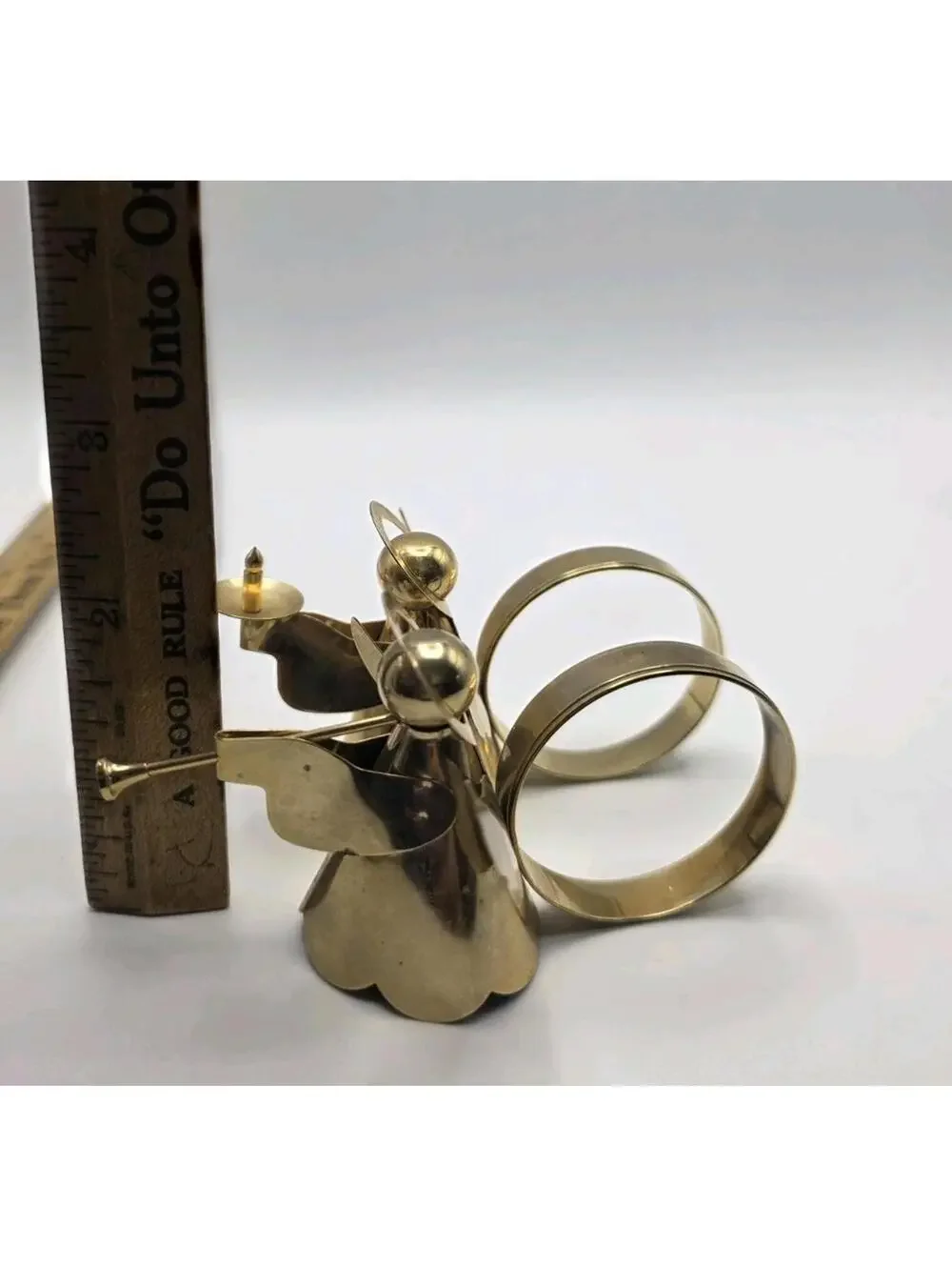 Vintage Christmas Brass Gold Tone Pair Angel Napkin Rings THC Hong Kong 2 Pc Set